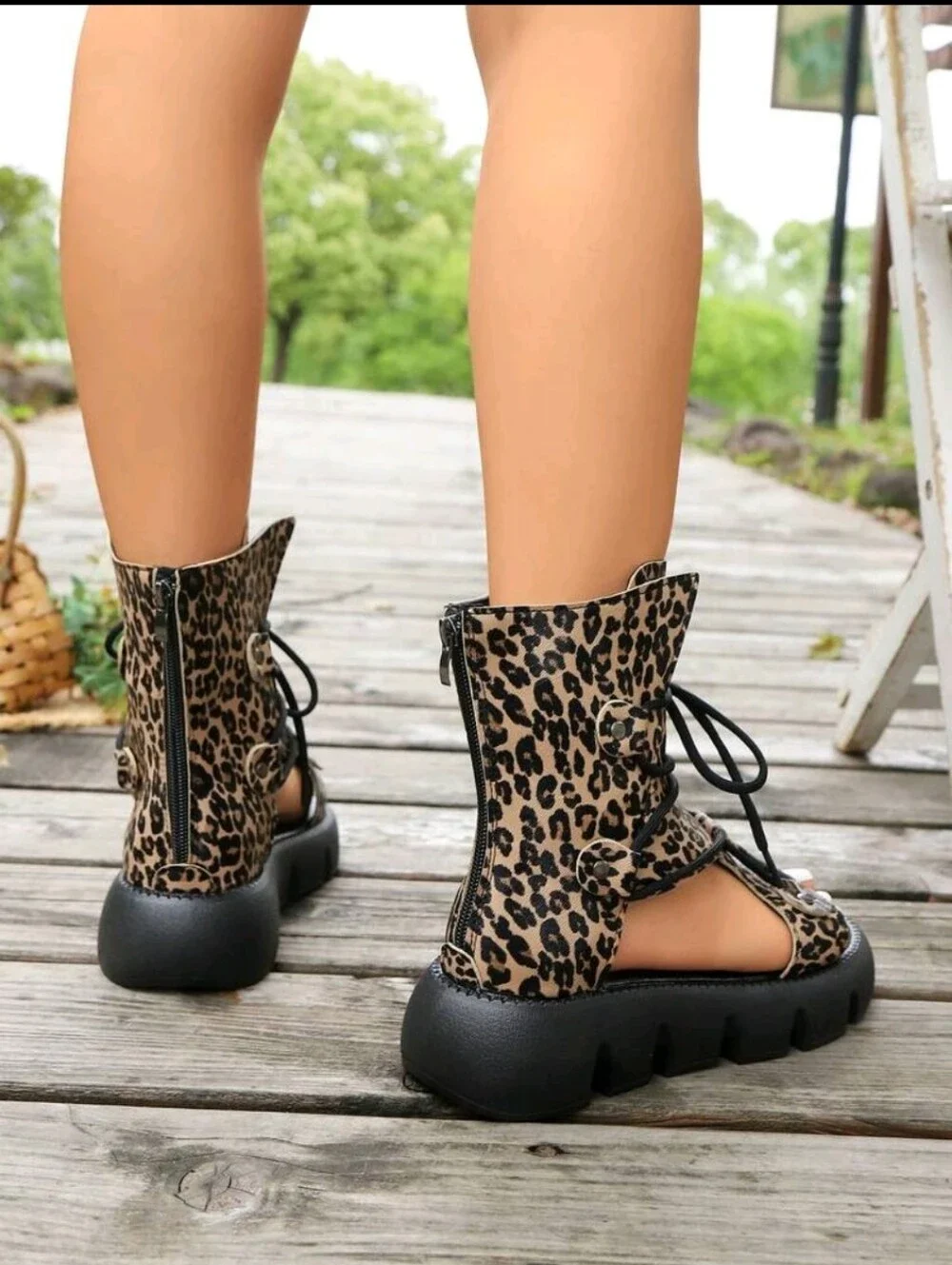 NEW Platform Peep Toe Lace-Up Sandals With Thick Bottoms